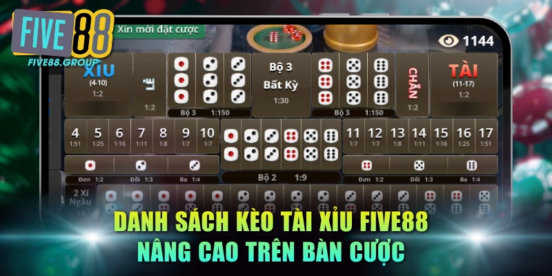 Danh sách kèo Tài Xỉu FIVE88 nâng cao trên bàn cược