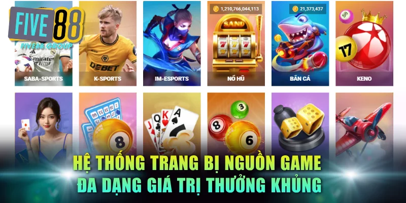 Hệ thống trang bị nguồn game đa dạng giá trị thưởng khủng